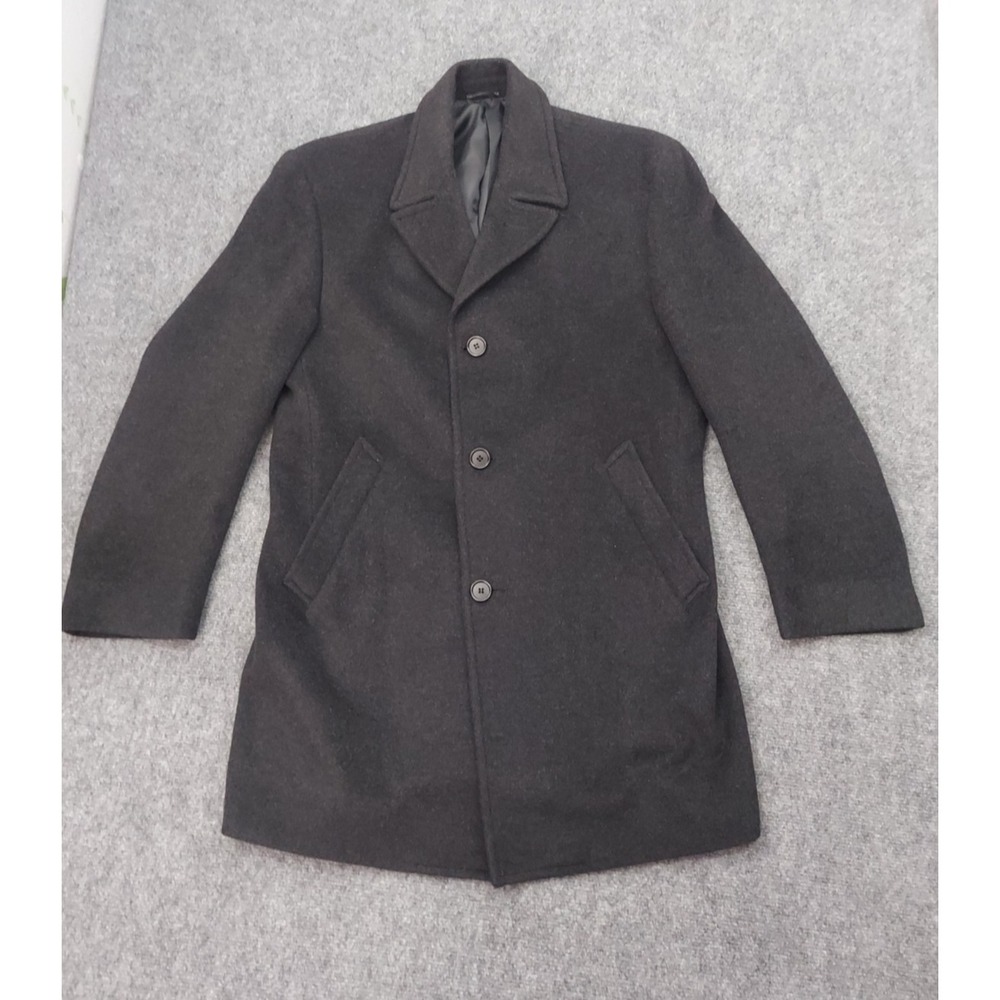 Ralph Ralph Lauren Top Coat Mens 38 Reg Black 100% Lambswool Overcoat Long Pea